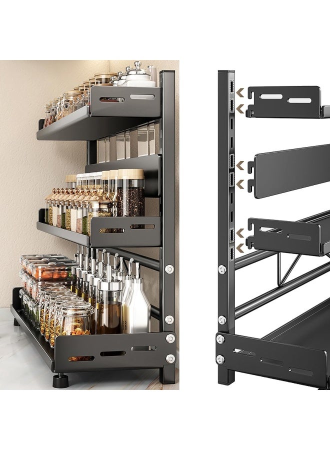 Spice Rack Kitchen Shelf Organizer Countertop 3 Tier Large Standing Seasoning Rack for Storage Spice Kitchen Spice Organizer Spice Holder 3 Tier Adjustable Black.